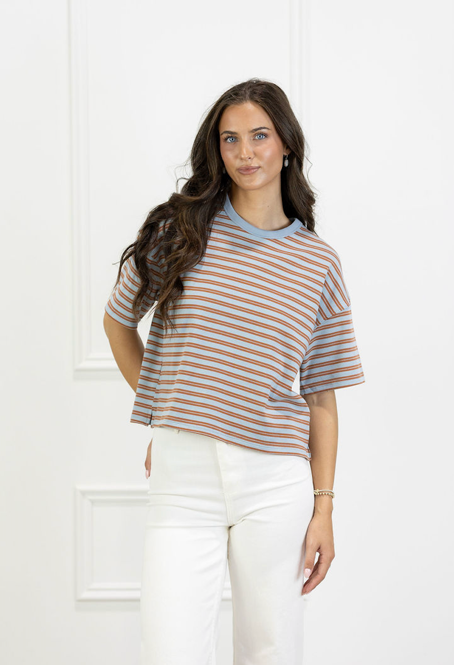 Double Striped T-shirt Blue/Rust