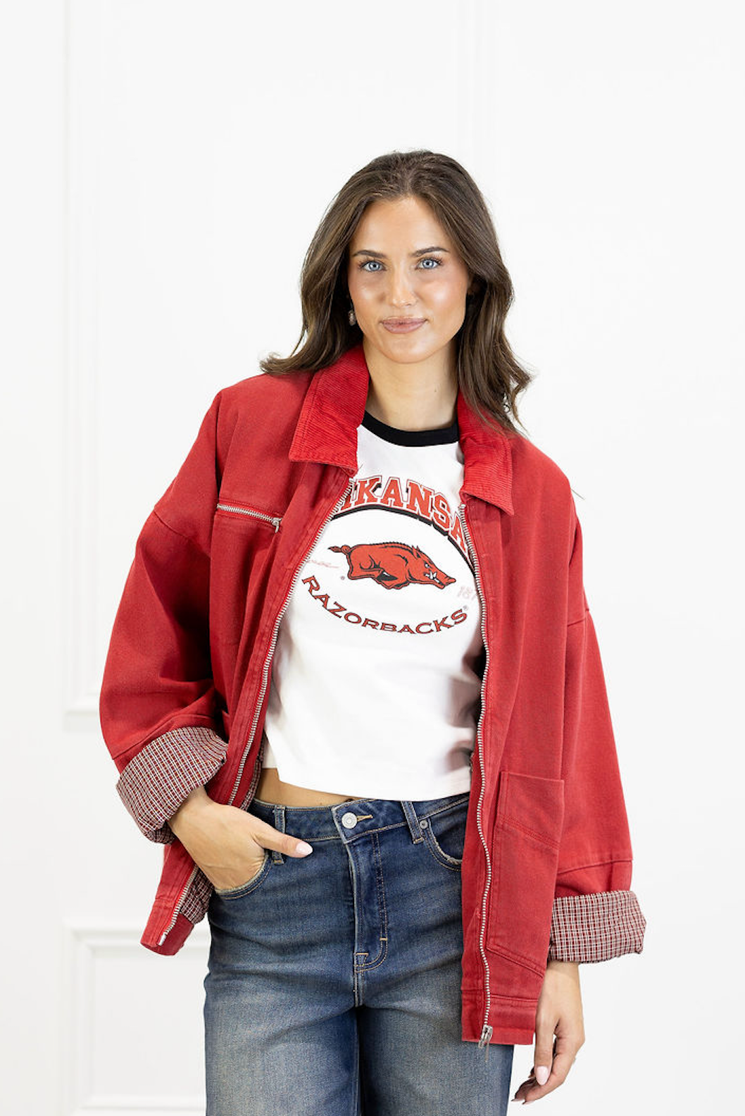 Red Oversized Worker Jacket