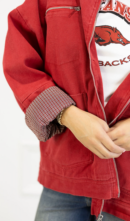 Red Oversized Worker Jacket