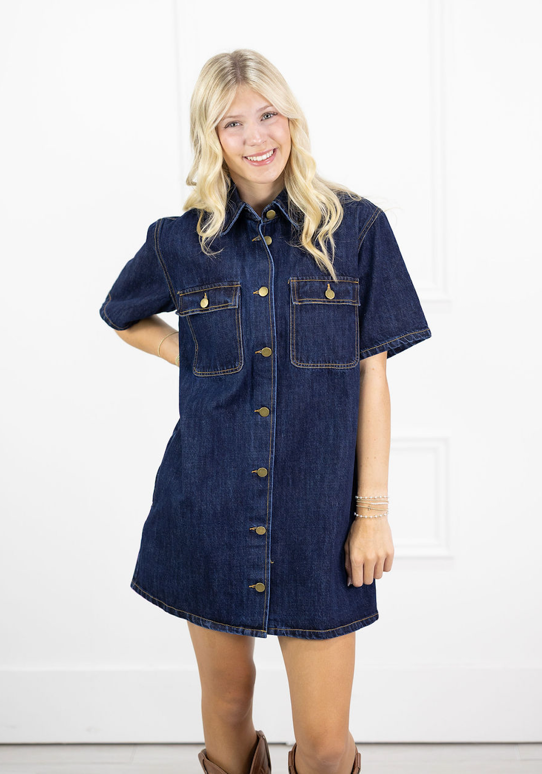 Dark Denim Short Sleeve Dress