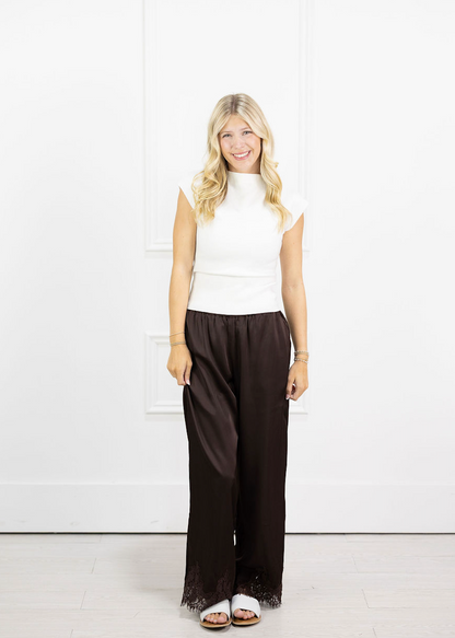 Lace Trim Pants Brown
