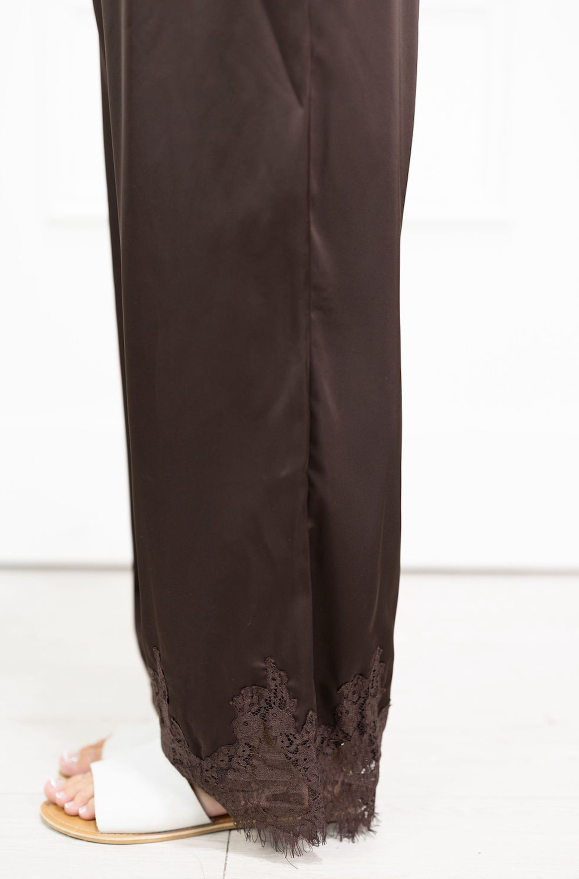 Lace Trim Pants Brown