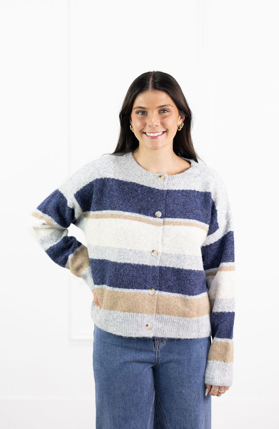Navy Multi Stripe Cardigan