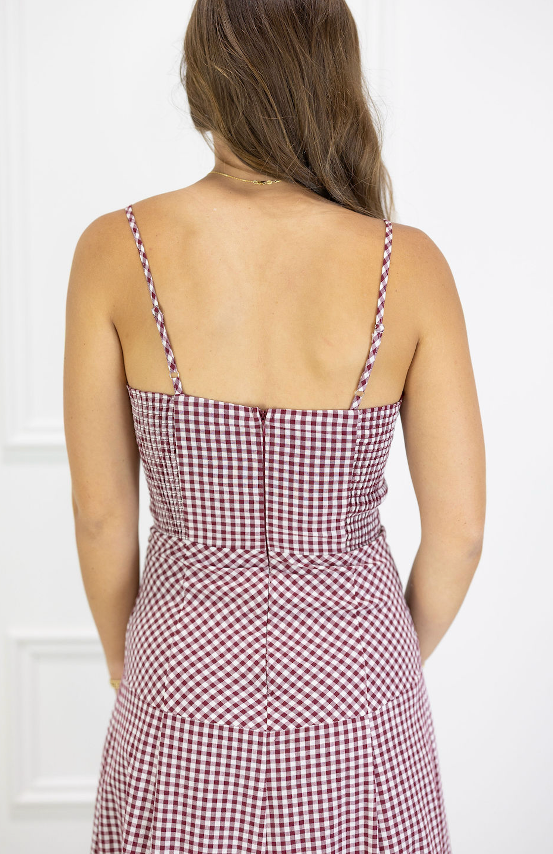 Burgundy Checker Midi Dress