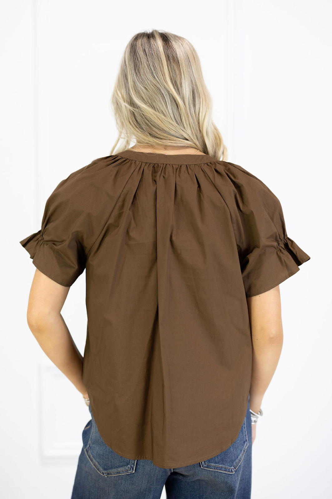 V-neck Poplin Top Brown