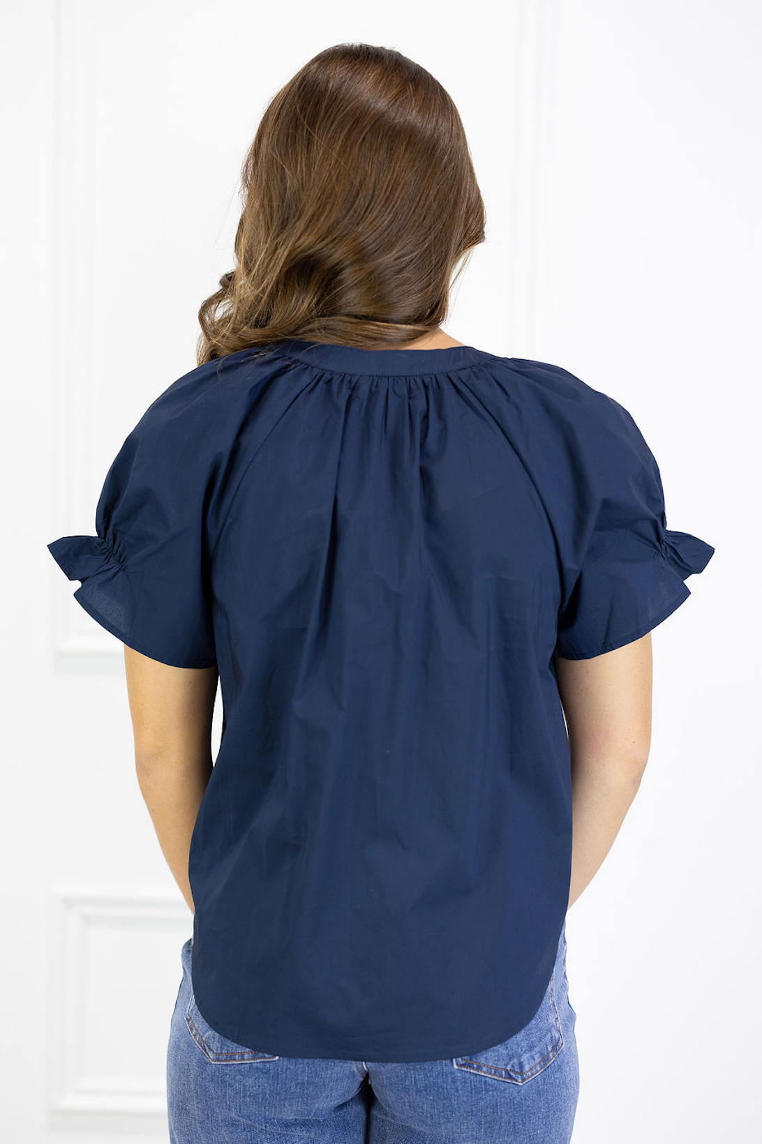 V-neck Poplin Top Navy