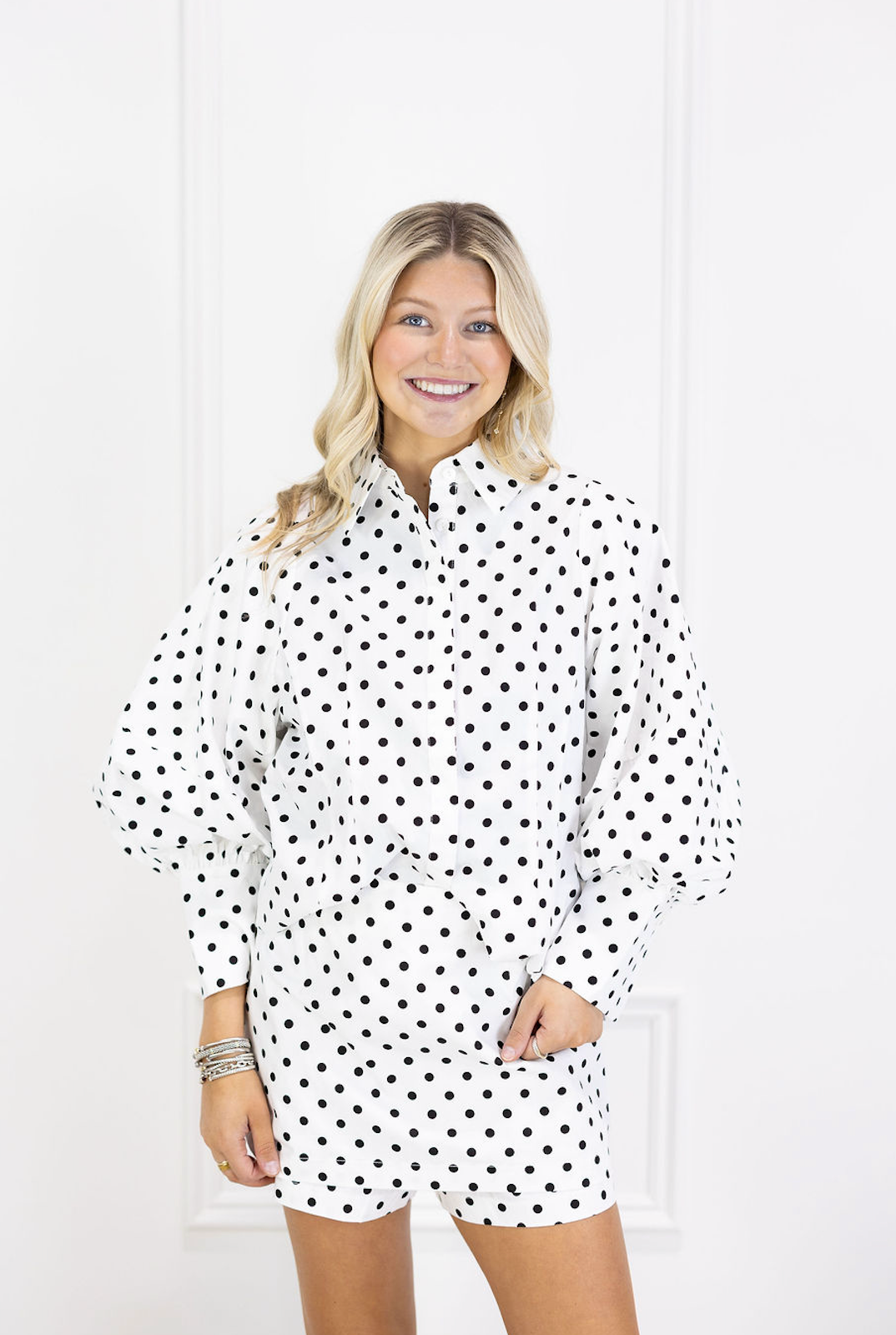 Polka Dot Poplin Sleeve Blouse