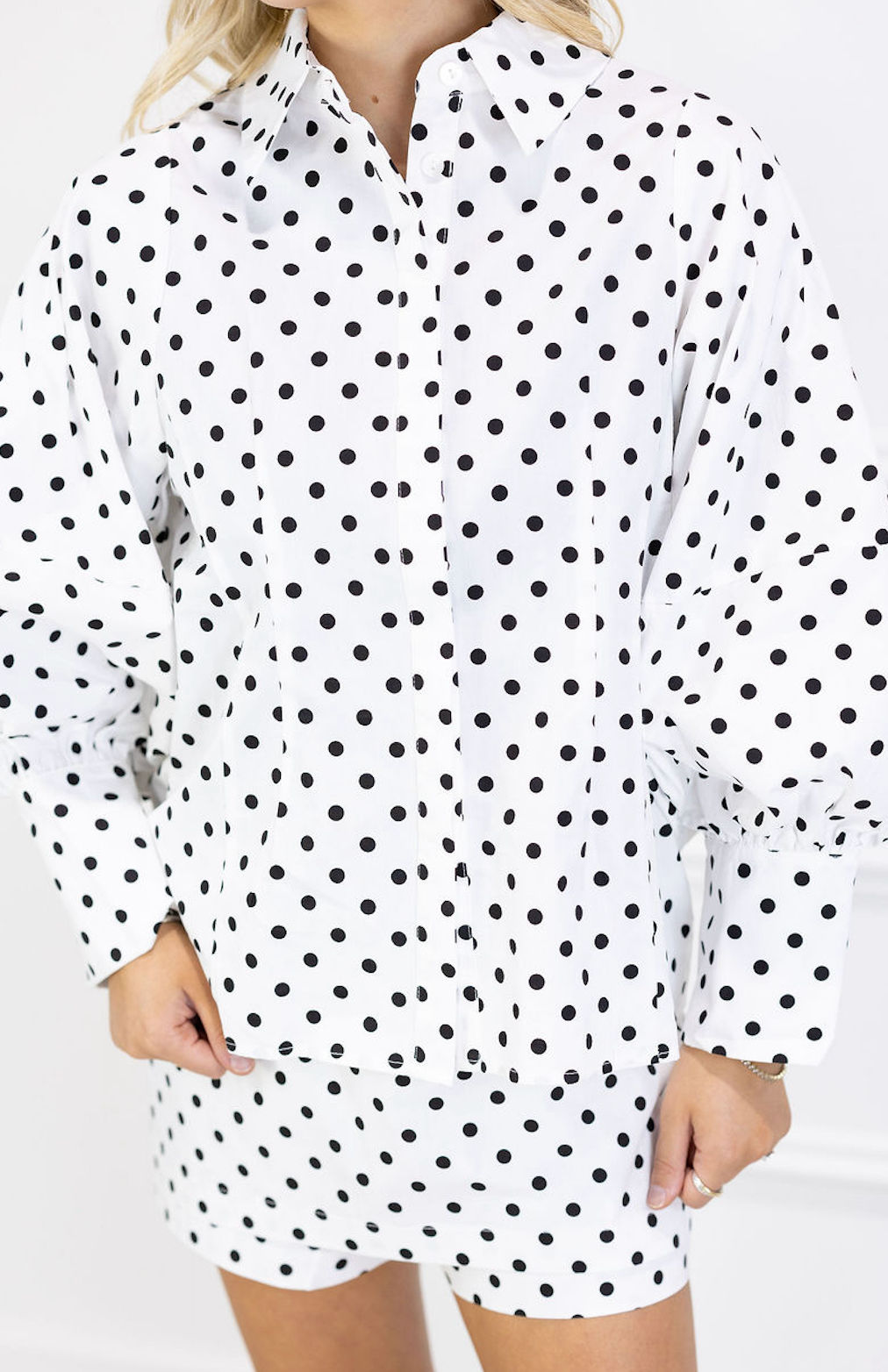 Polka Dot Poplin Sleeve Blouse