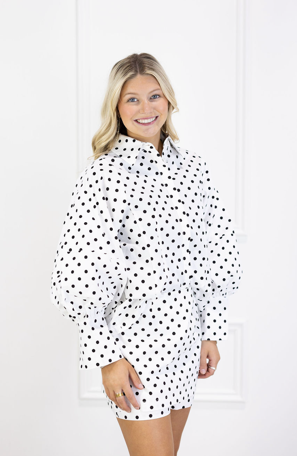 Polka Dot Poplin Sleeve Blouse