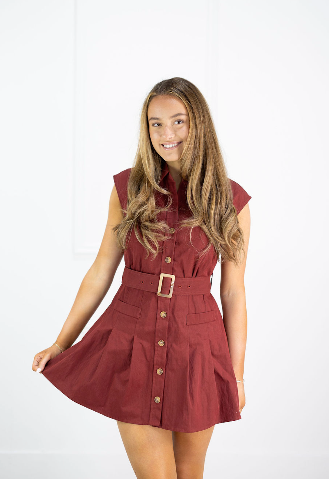 Hanna Wine Belted Dress