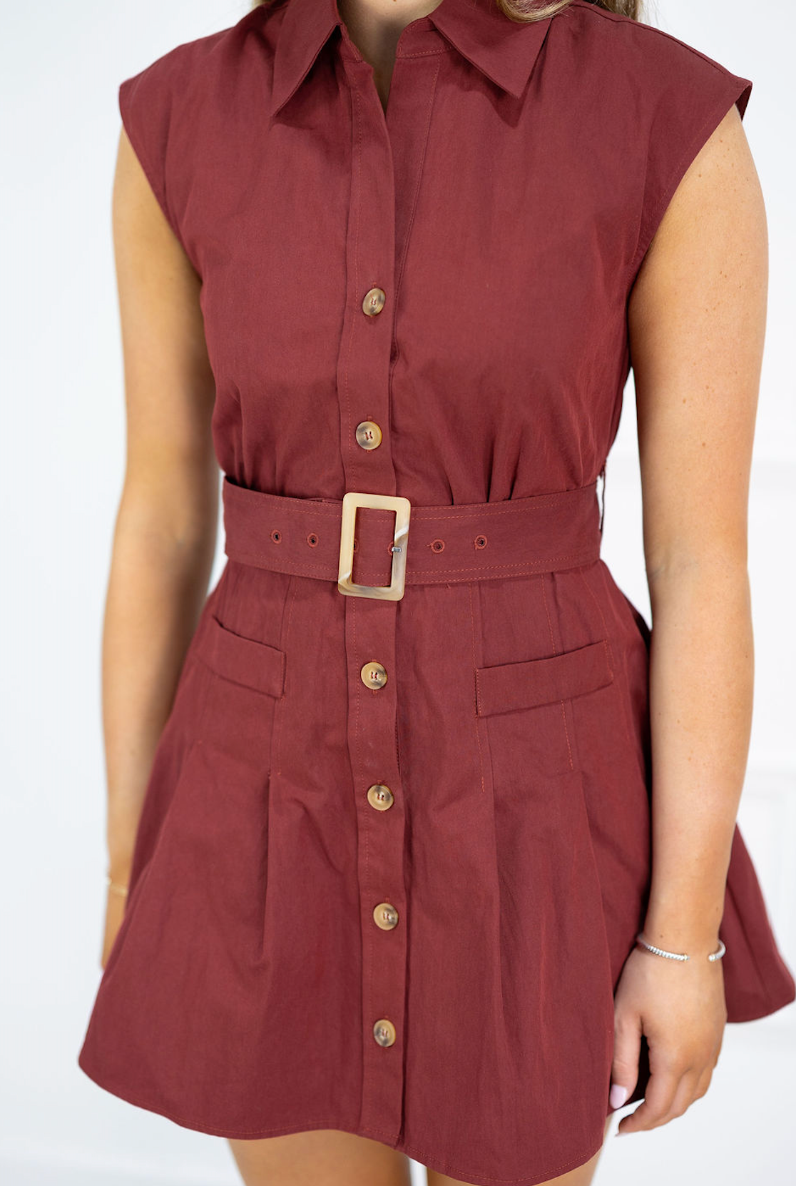 Hanna Wine Belted Dress