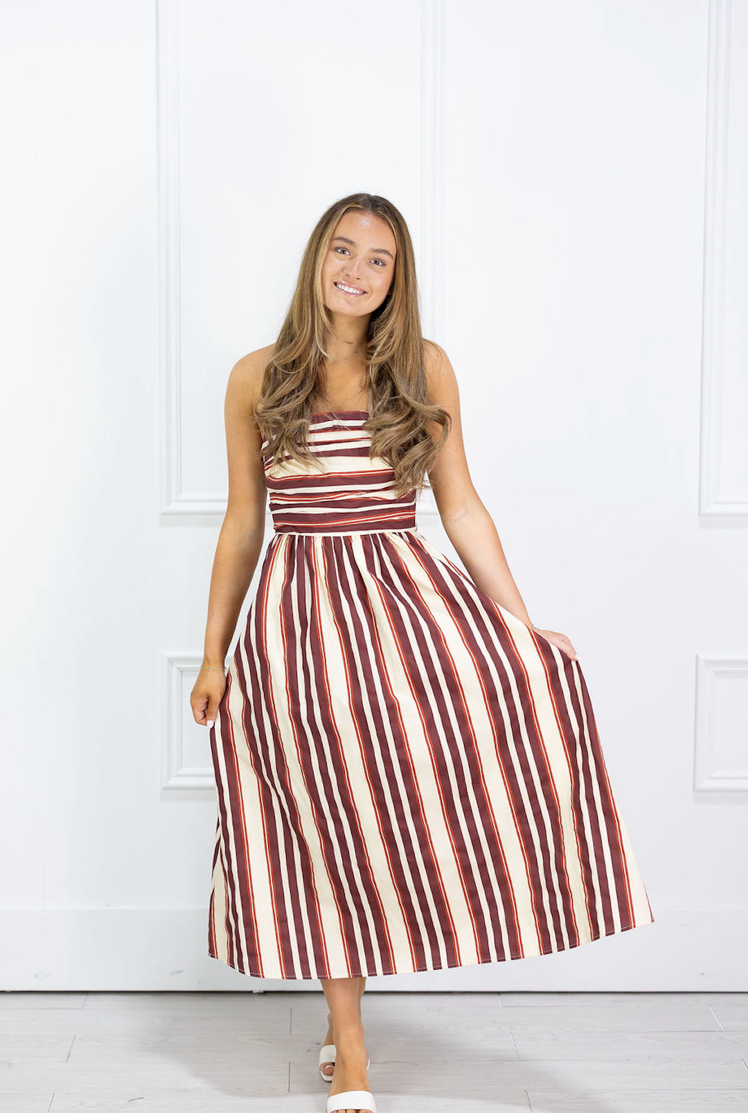 Strapless Wine Striped Dress