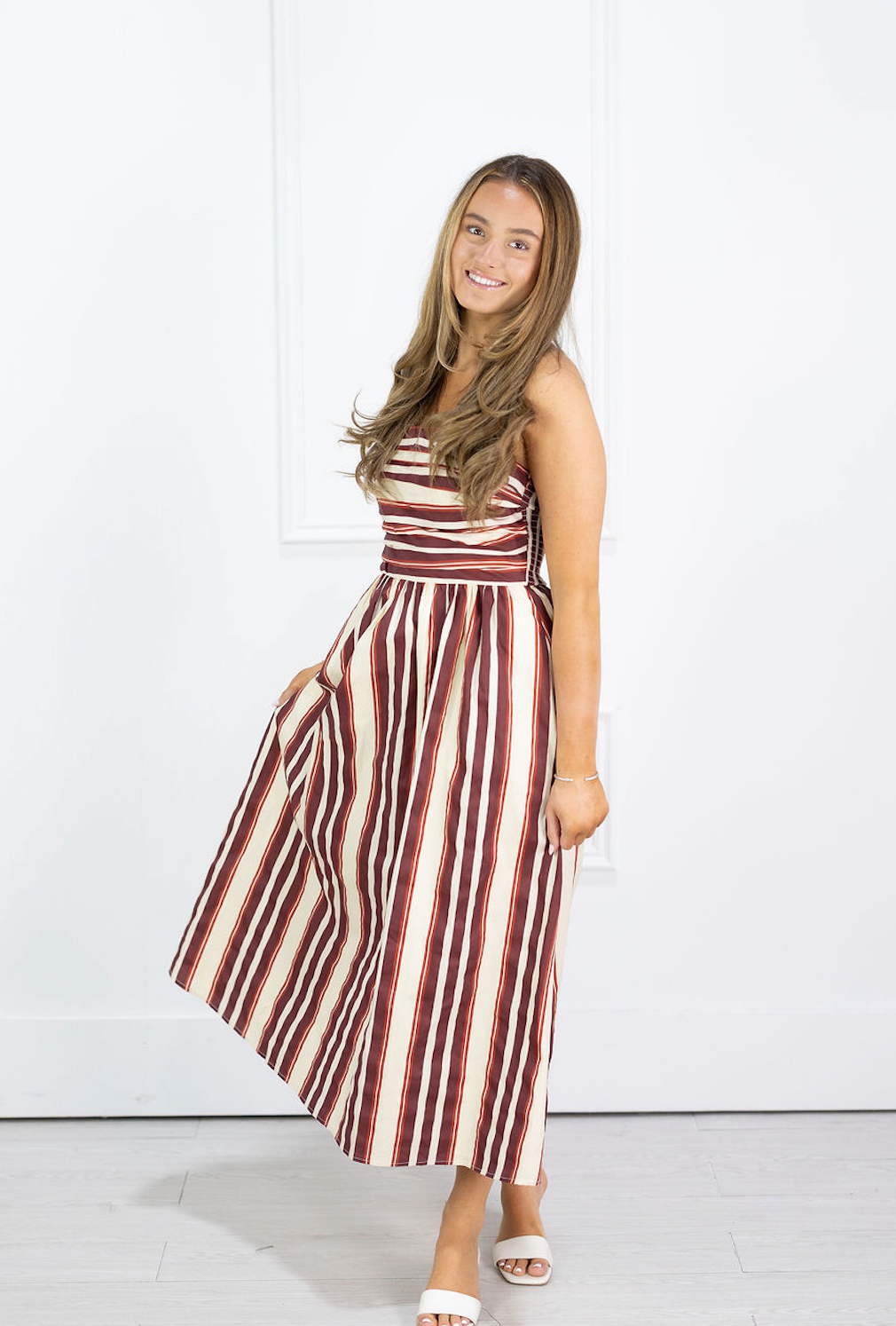 Strapless Wine Striped Dress
