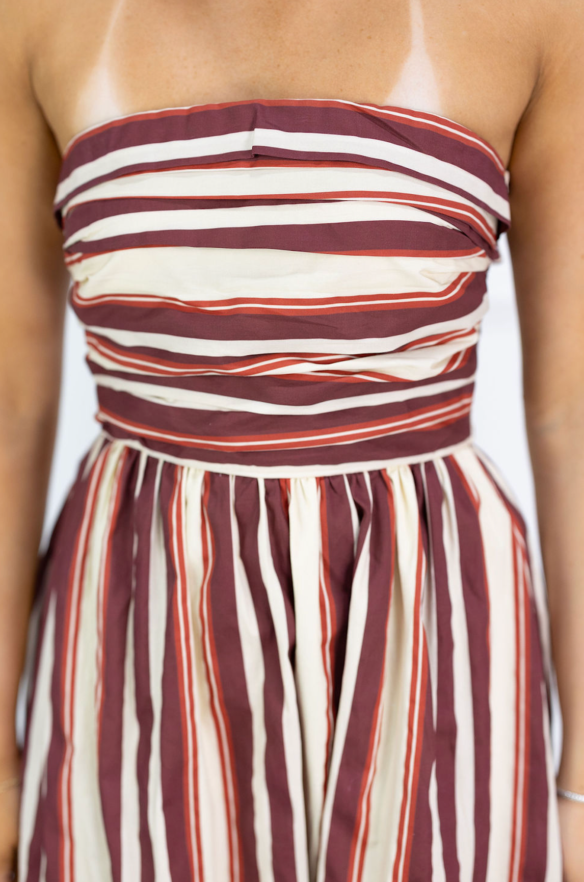 Strapless Wine Striped Dress