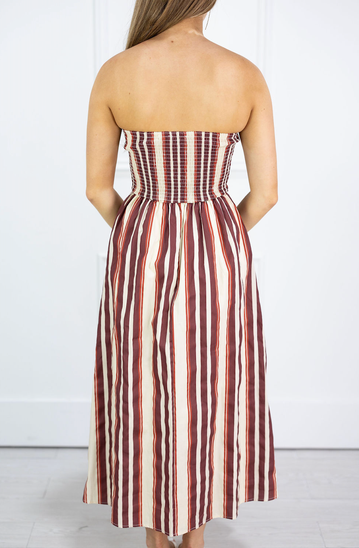 Strapless Wine Striped Dress