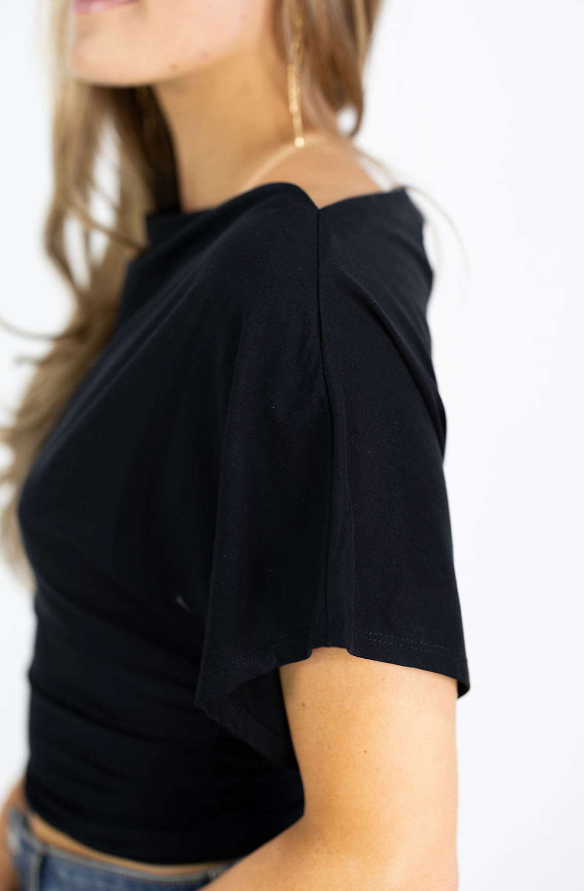 Draped Short Sleeve Top Black