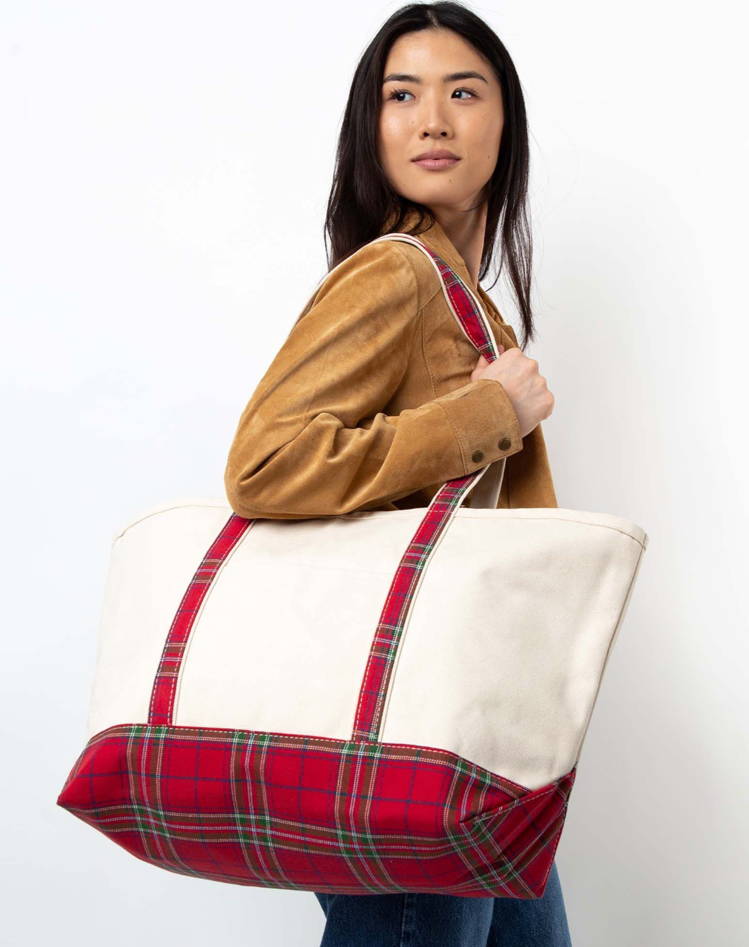 Red Plaid Large Classic Canvas Tote