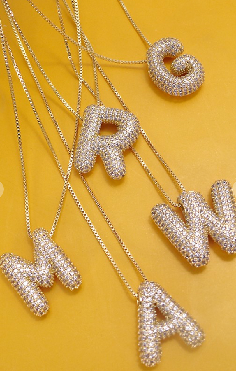 Rhinestone Bubble Initial Necklace – Clothe Boutique