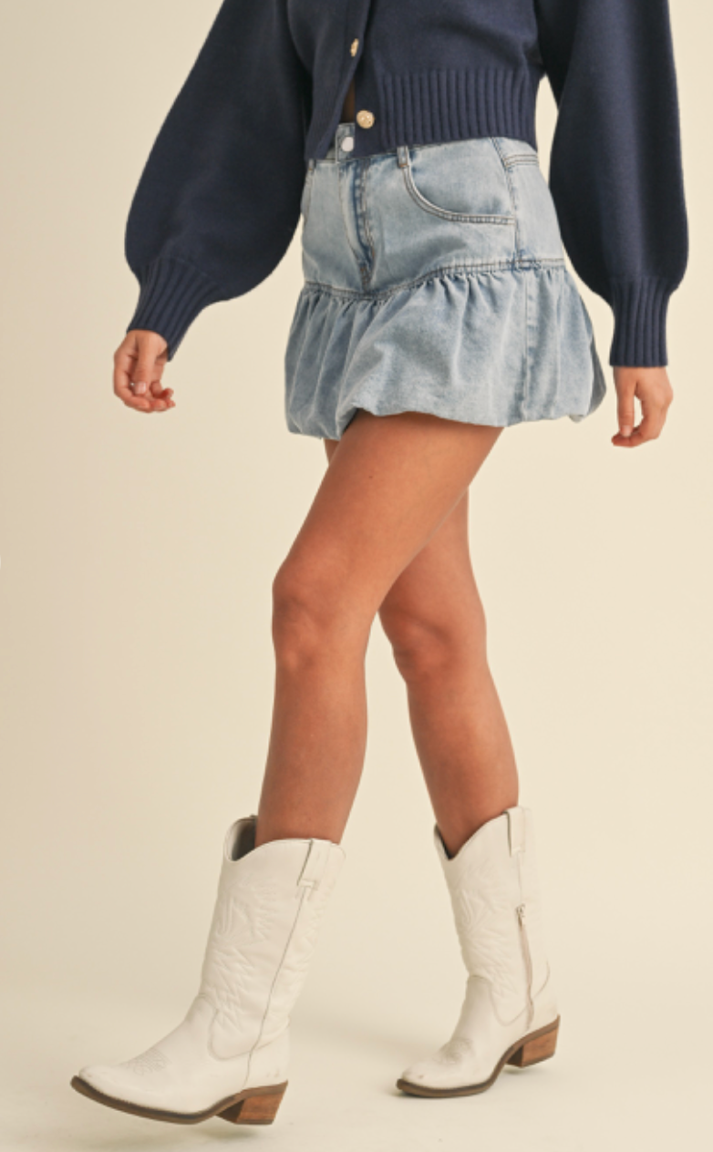 Denim Bubble Hem Skirt - Restocked!