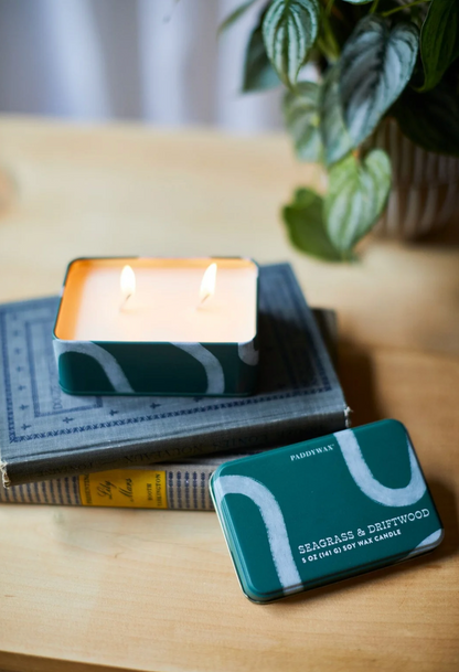 Printed Tin Candle - Seagrass + Driftwood - Clothe Boutique
