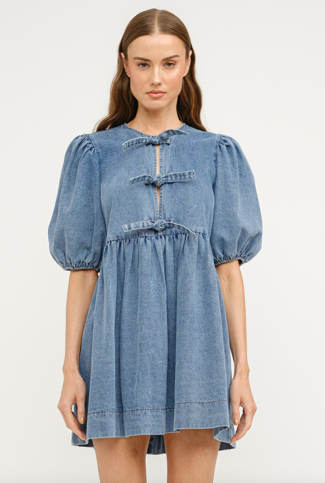 Denim Bows Babydoll Dress