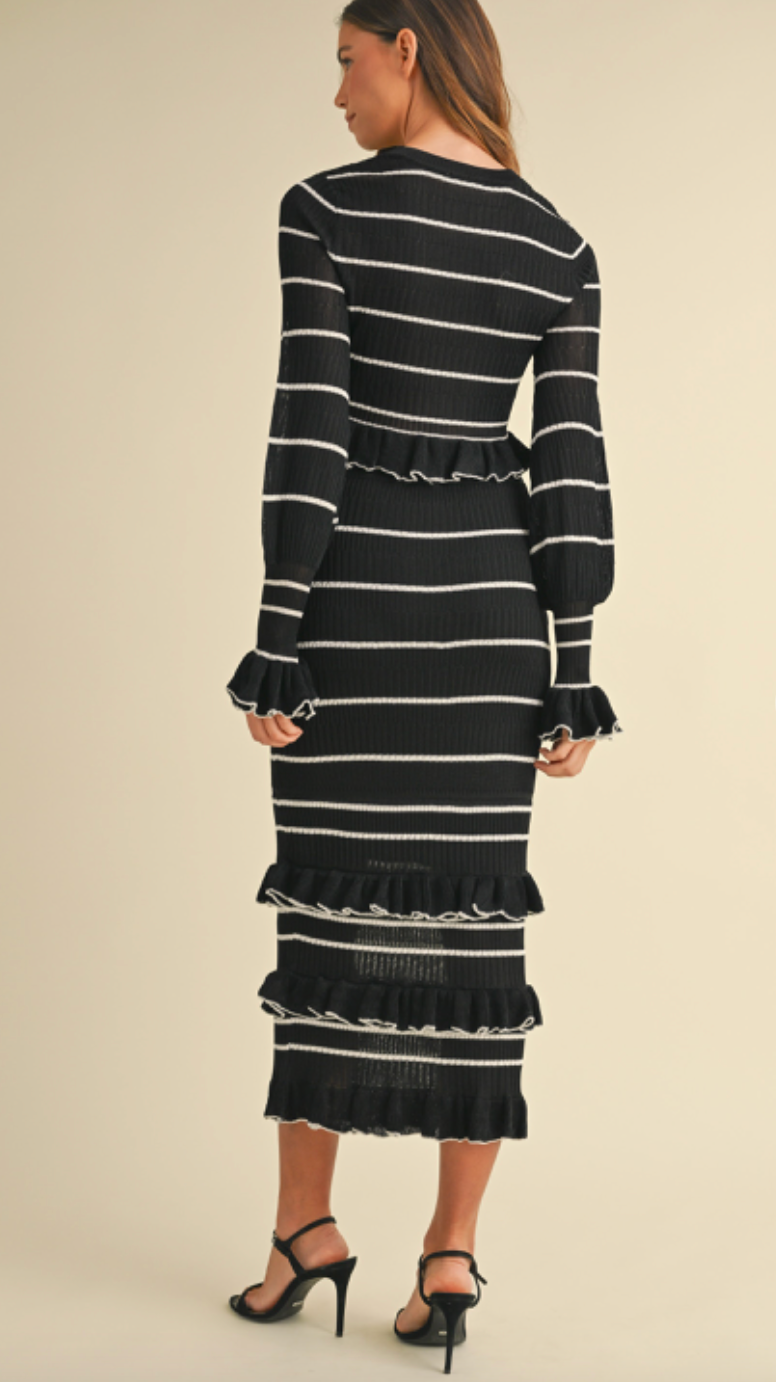 Midi Ruffle Knit Stripe Set of 2 Black