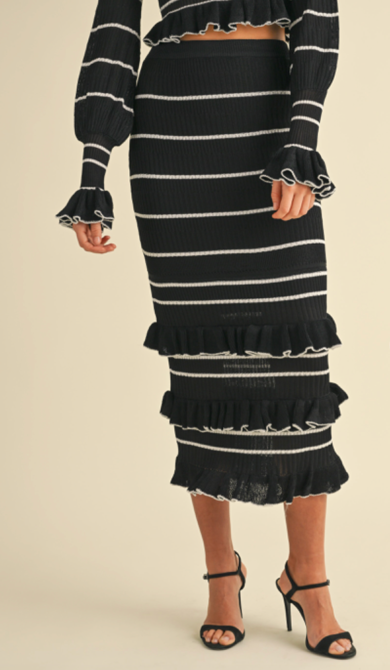 Midi Ruffle Knit Stripe Set of 2 Black