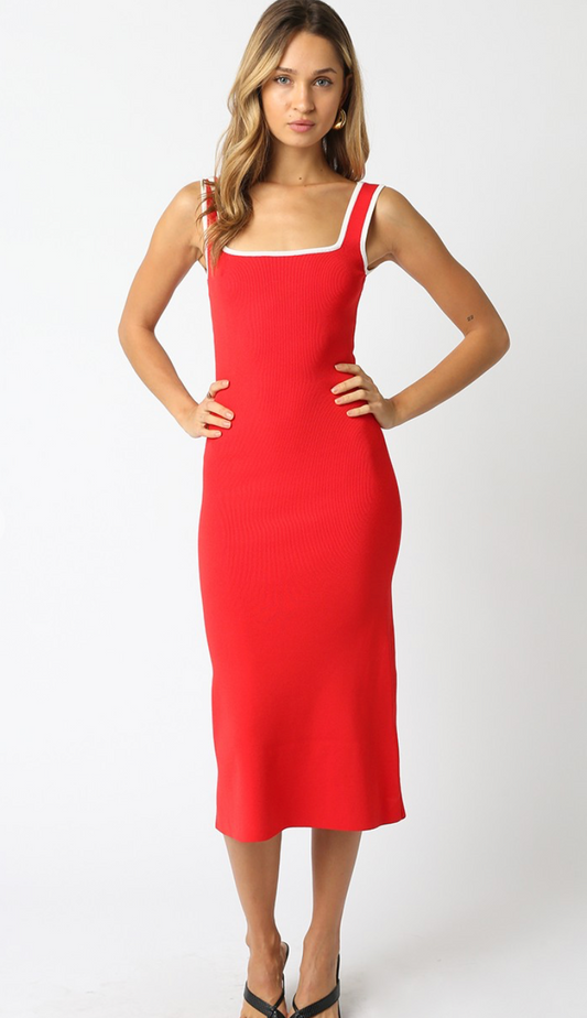Red Outline Midi Knit Dress