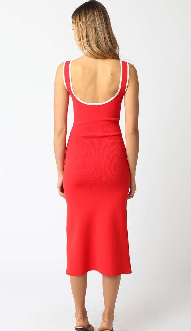 Red Outline Midi Knit Dress