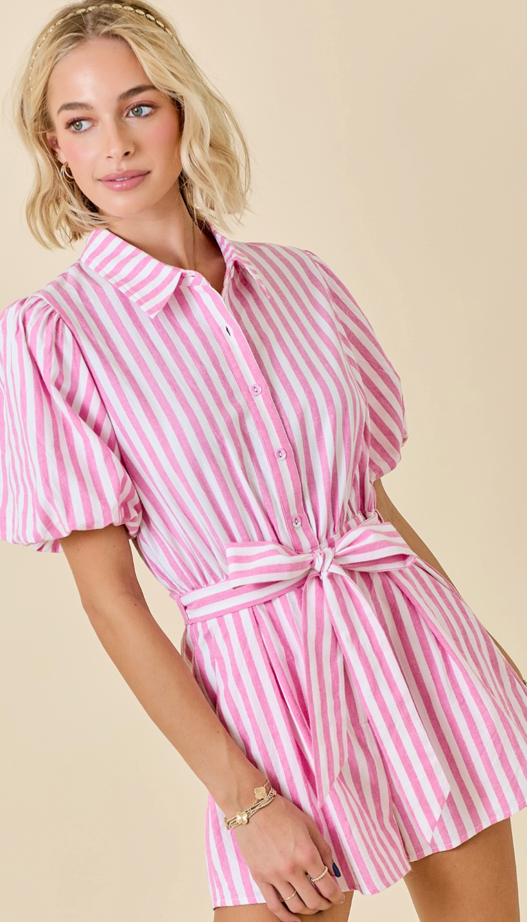 Striped Romper w/ Bubble Sleeves
