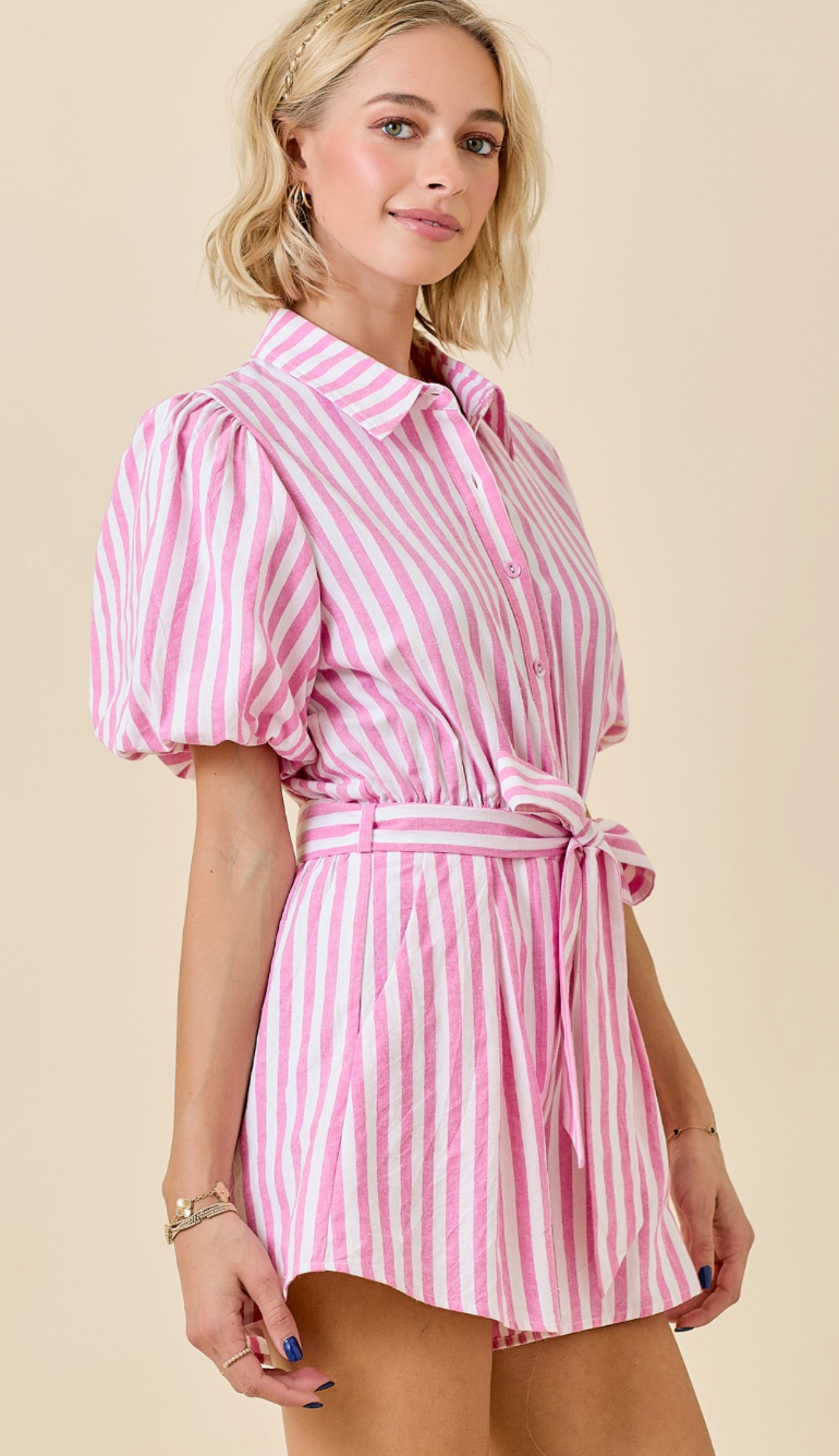 Striped Romper w/ Bubble Sleeves