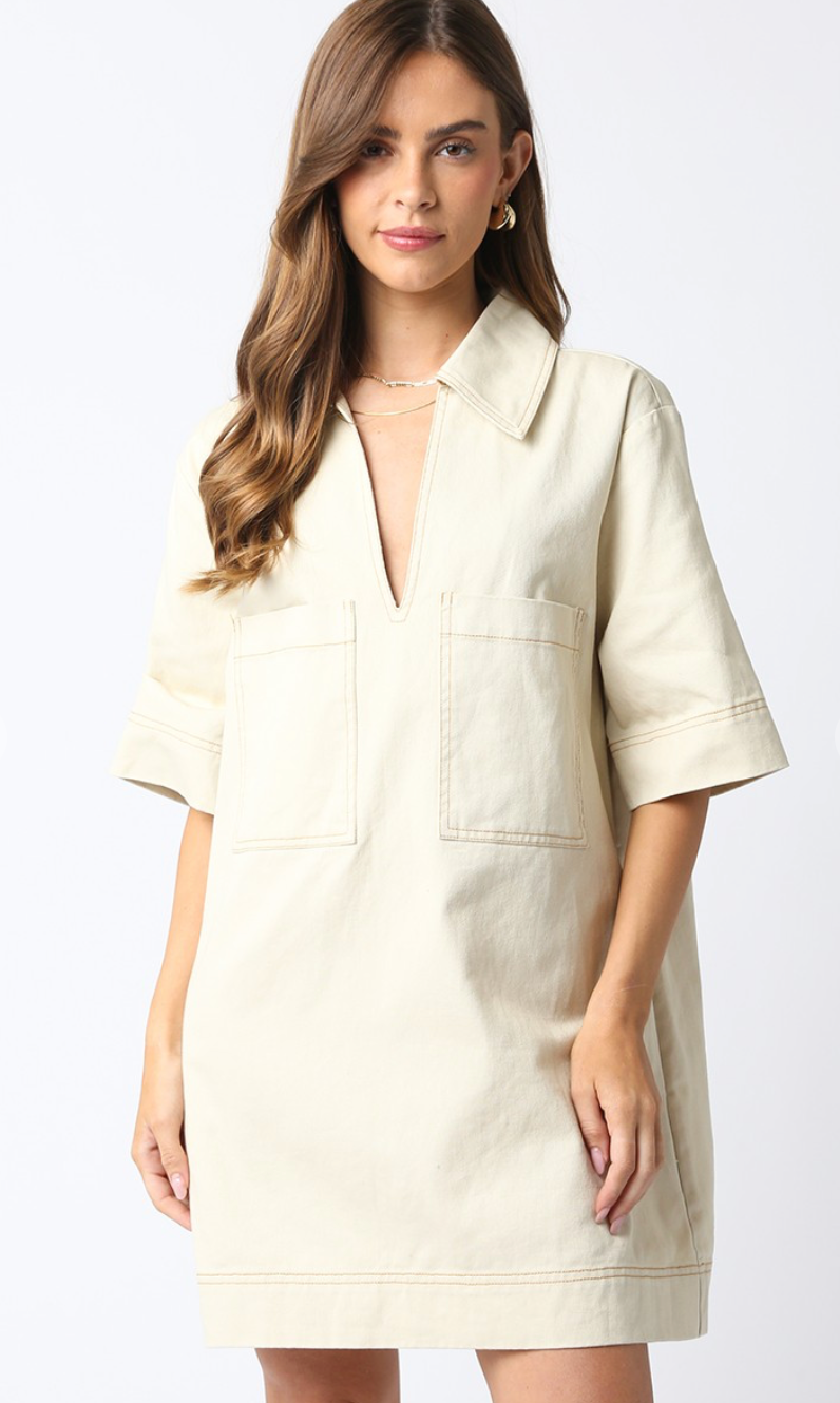 Natural Denim Pockets Dress