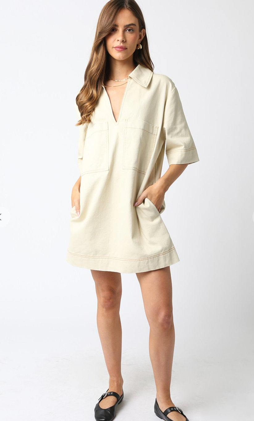Natural Denim Pockets Dress