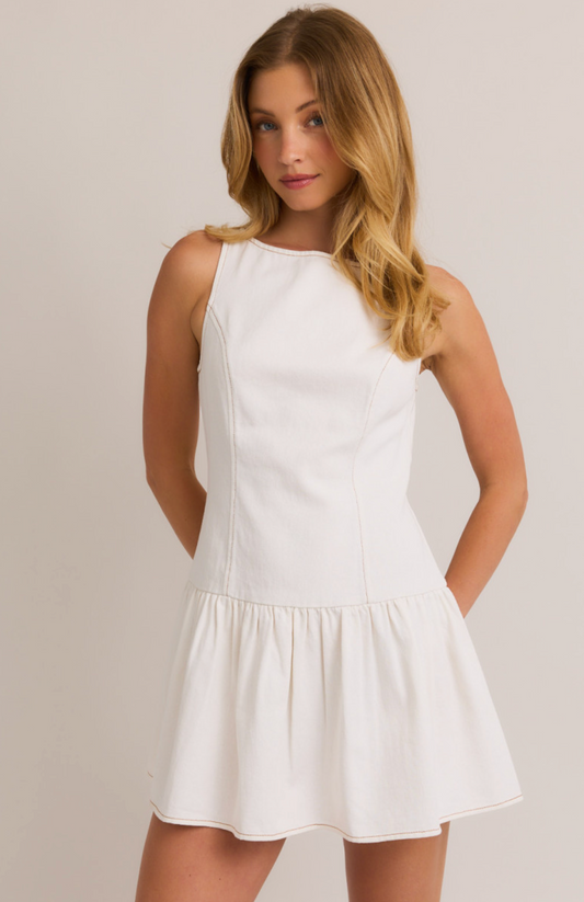 White Denim Flare Waist Dress