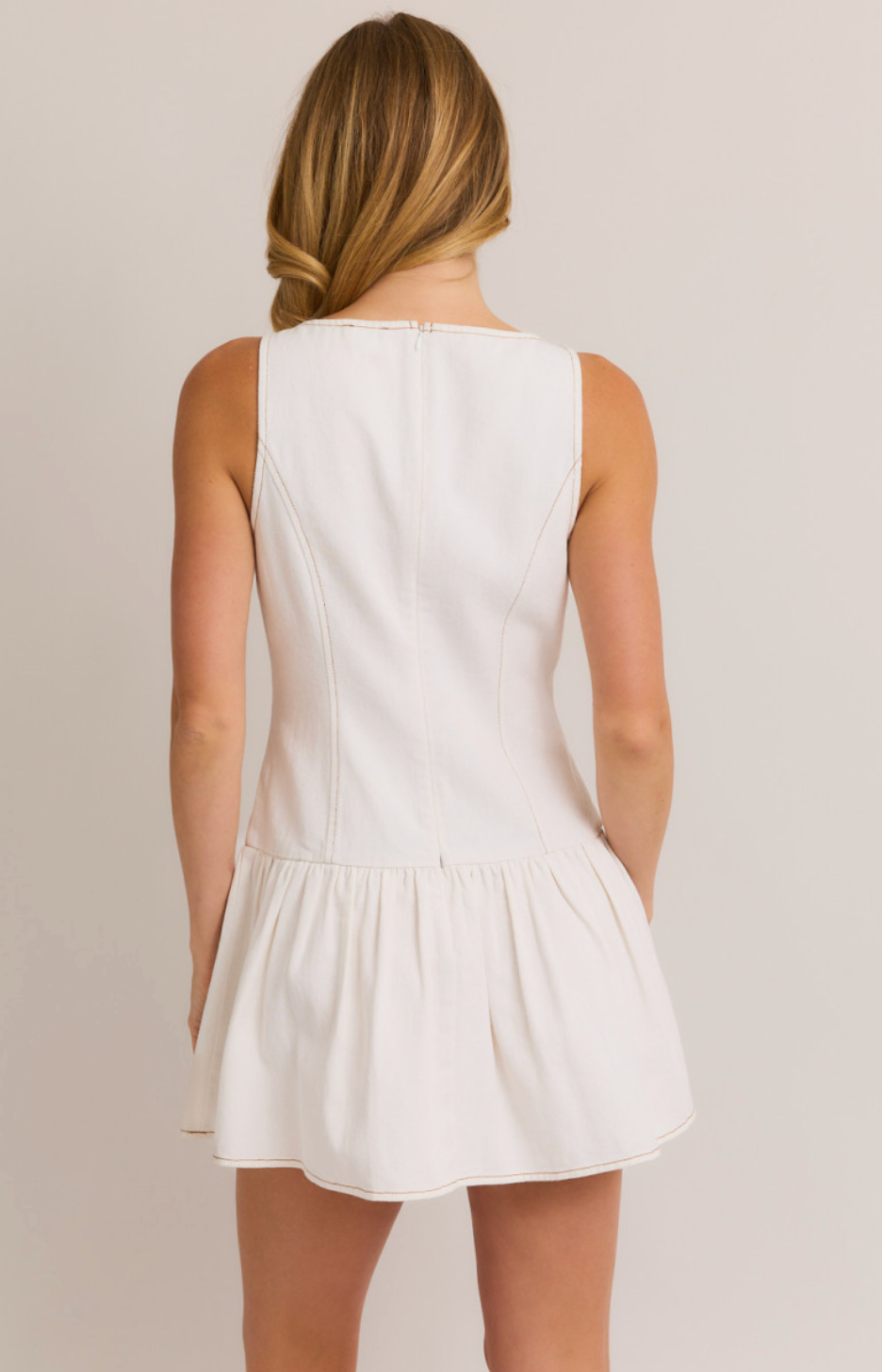 White Denim Flare Waist Dress