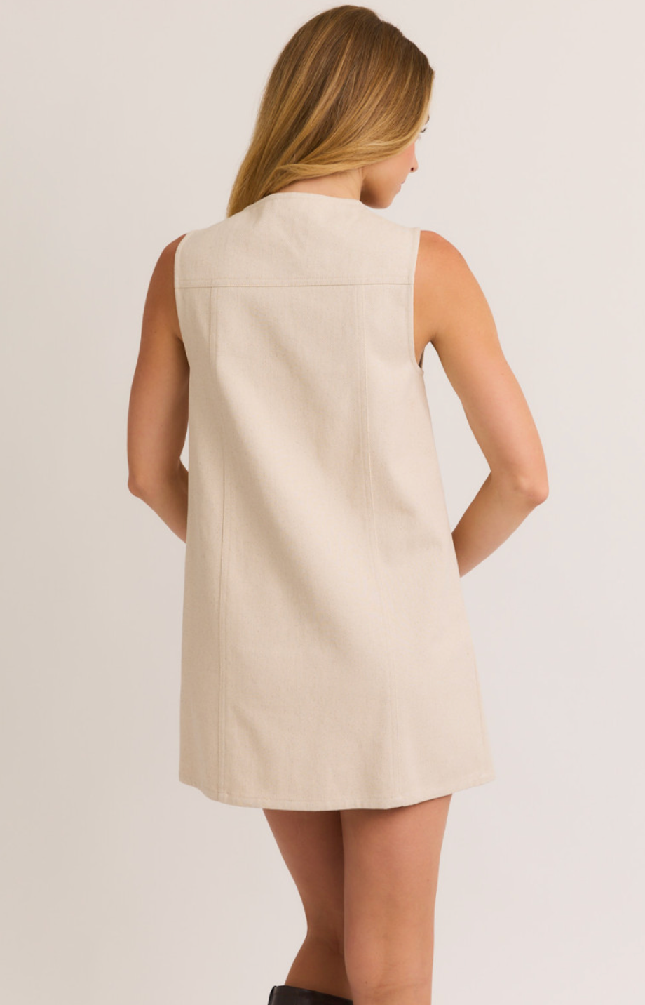 Cream Sleeveless Denim Dress
