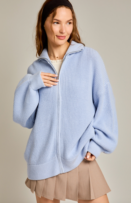 Noah Oversized Zip Up Sweater Blue