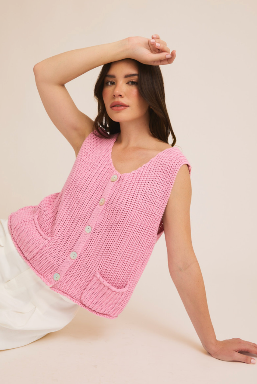 Pink Button Down Sweater Top