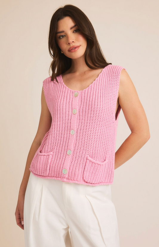 Pink Button Down Sweater Top