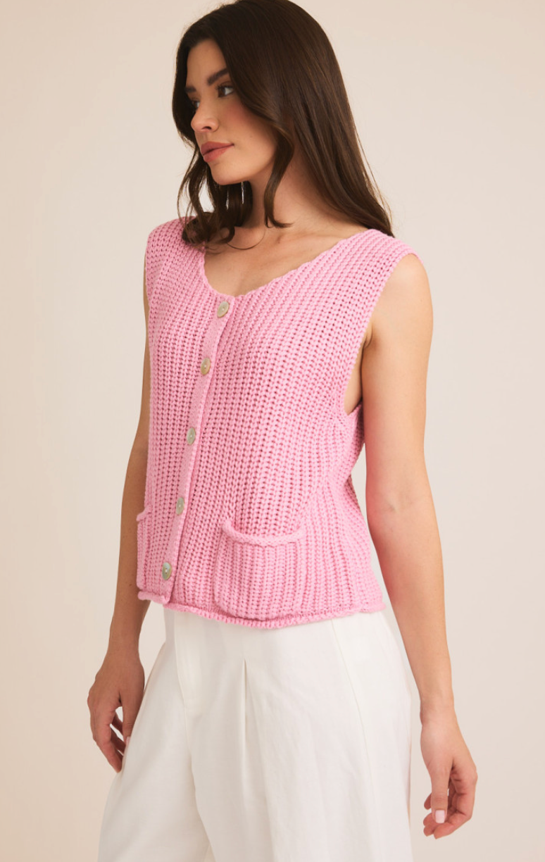 Pink Button Down Sweater Top