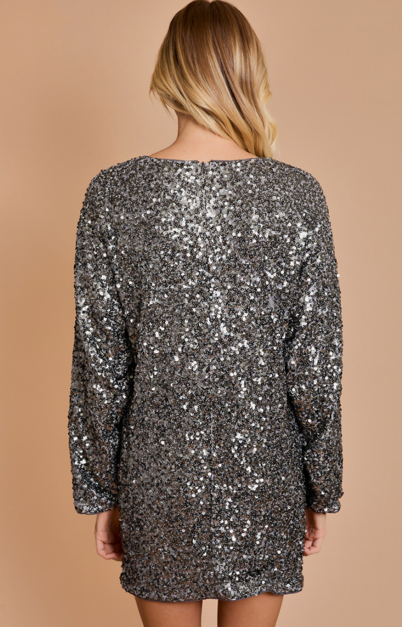 Nikki Gunmetal Sequin Dress