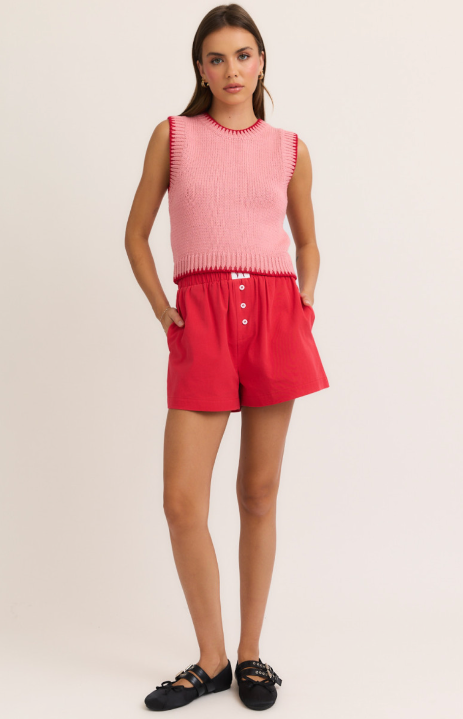 Stitch Knit Tank Pink/Red