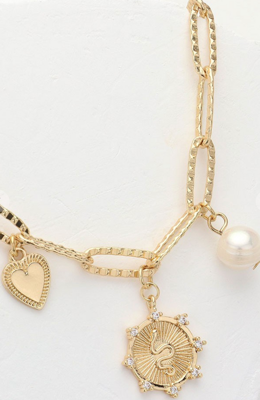 Pearl Token Charm Necklace