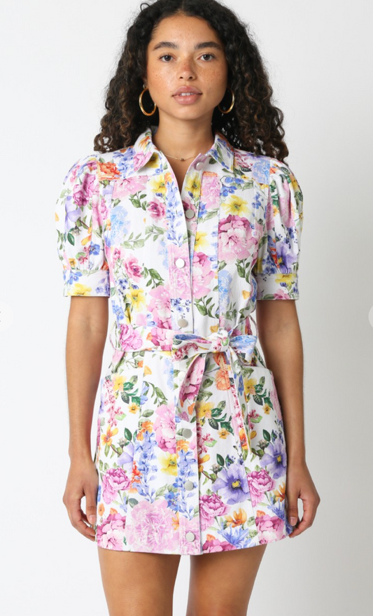 In Full Bloom Denim Dress