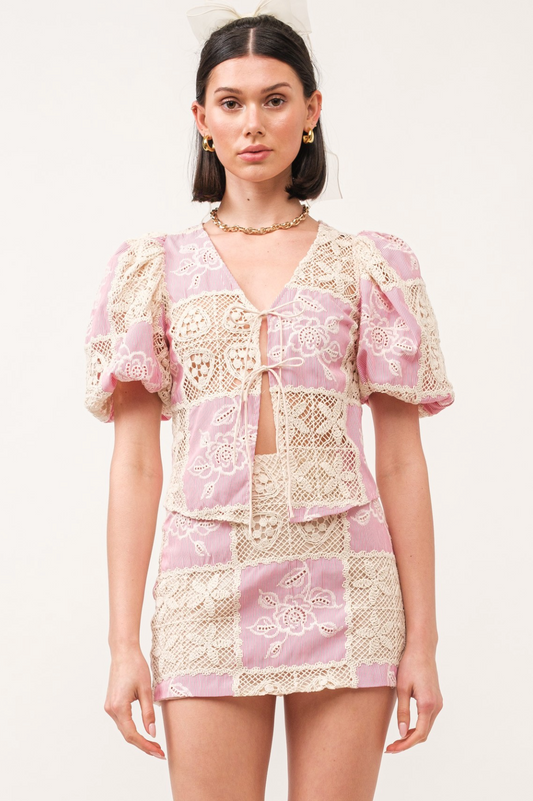 Carmine Crochet Puff Sleeve Top