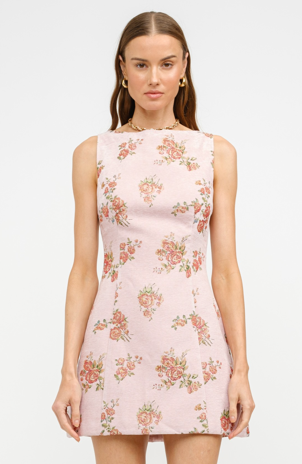 Carmine Jacquard Floral Dress