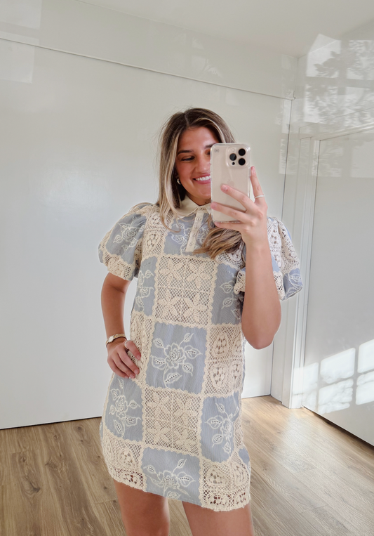 Carmine Collared Crochet Dress