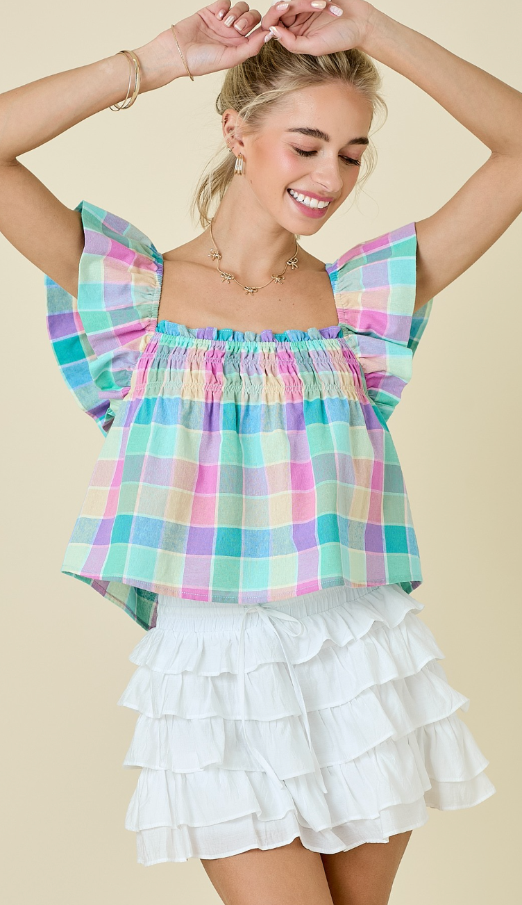 Pink & Green Gingham Top
