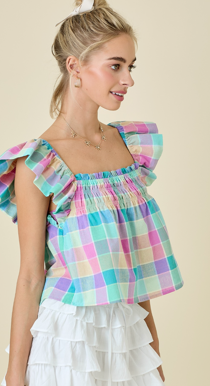Pink & Green Gingham Top