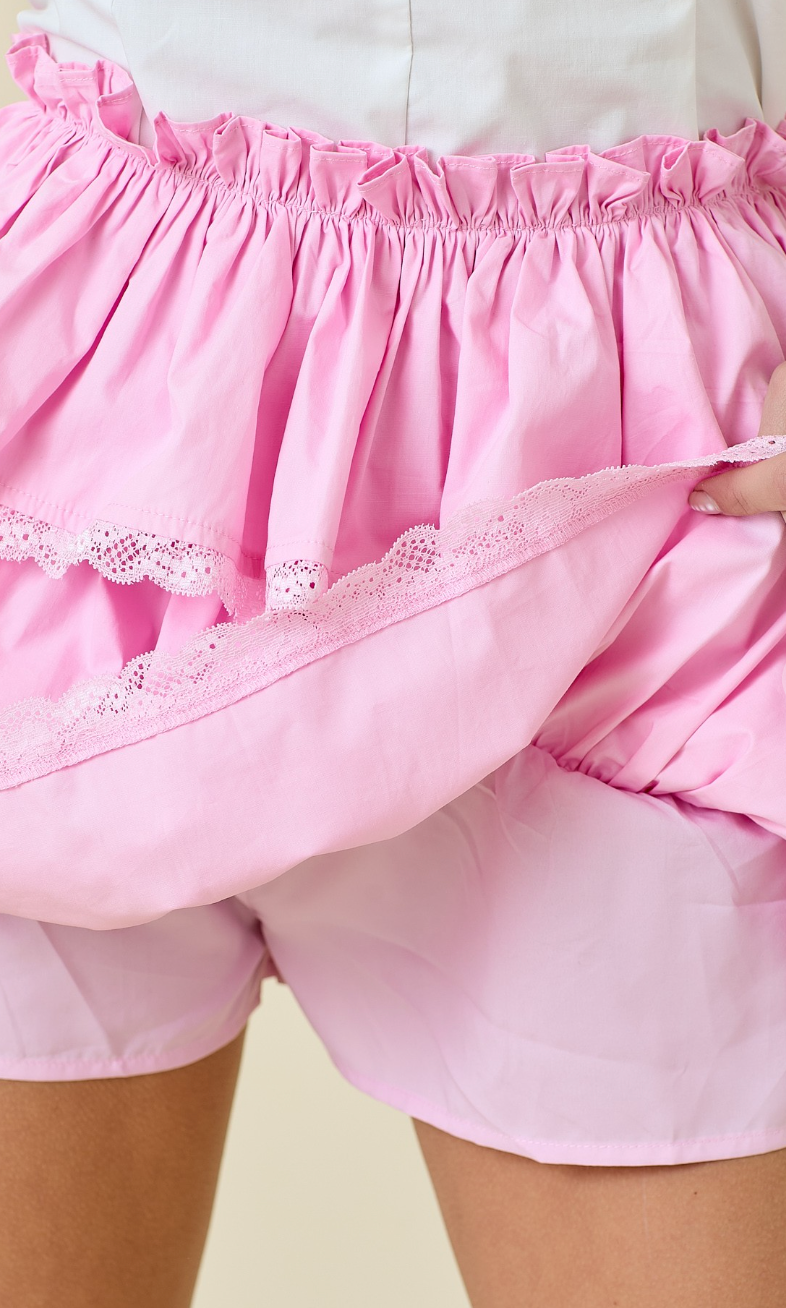 Lace Trim Ruffle Skort Pink